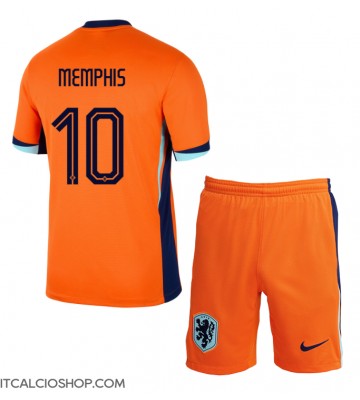 Olanda Memphis Depay #10 Prima Maglia Bambino Europei 2024 Manica Corta (+ Pantaloni corti)